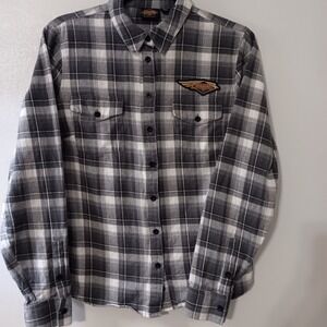 Harley Davidson 120th‎ Anniversary Edition Gray Plaid Flannel Shirt Women's